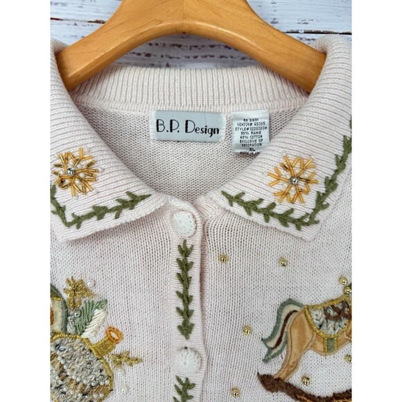 Vintage Ugly Christmas Sweater Women's XL Pink Winter Holiday Beaded Cardigan - Picture 5 of 5